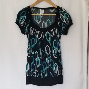 Wrapper Womens Geometric Pattern Blouse Sz M